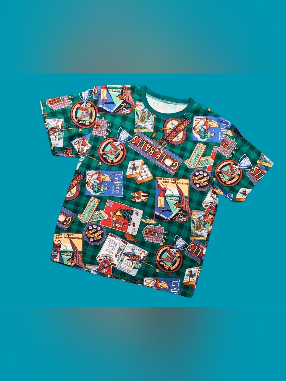 Handmade, Upcycled Vintage 1990's Golfing Curtains T-Shirt Size M